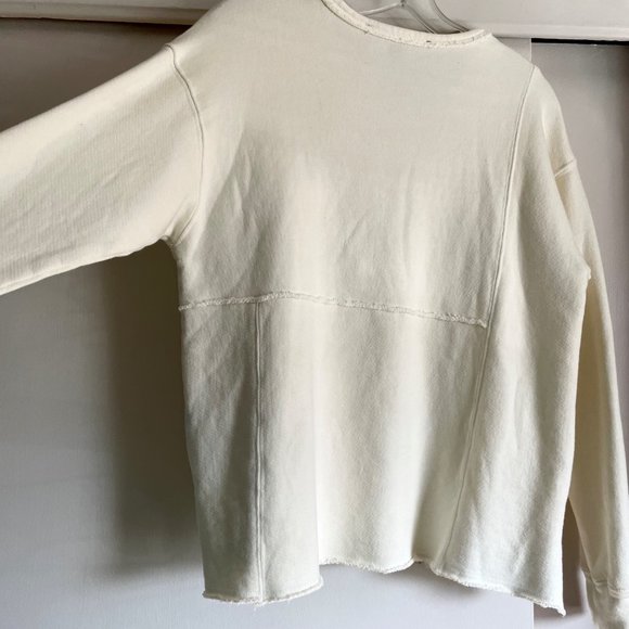 Fifteen Twenty Long Sleeve Raw Hem Top S French Terry Scoop Sweatshirt Cream - Picture 6 of 14